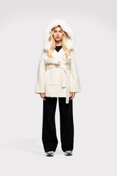 Casaco com Capuz Aveludado - Off-white